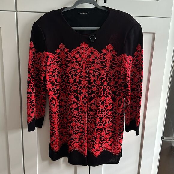 Misook Acrylic Blend Jacket Printed One Button Closure Black Red Plus Size XL - Picture 3 of 13